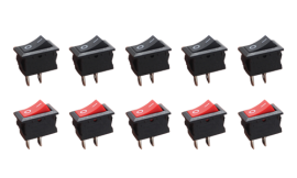 Mini Rocker Switch 2P SPST 6A Black & Red (10pcs)